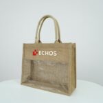 กระเป๋าผ้ากระสอบเจาะช่องใส PVC