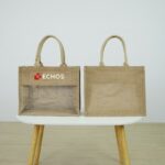 กระเป๋าผ้ากระสอบเจาะช่องใส PVC - Image 4