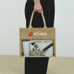 กระเป๋าผ้ากระสอบเจาะช่องใส PVC - Image 5